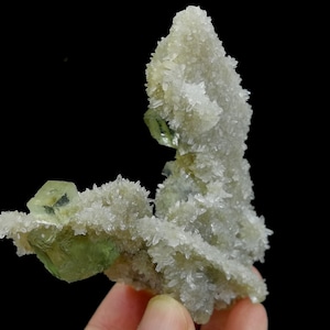 136g 90mm Clear Transparent Stepped Cubic Green Fluorite with Drusy Quartz, Natural Mineral Specimen from China B8597