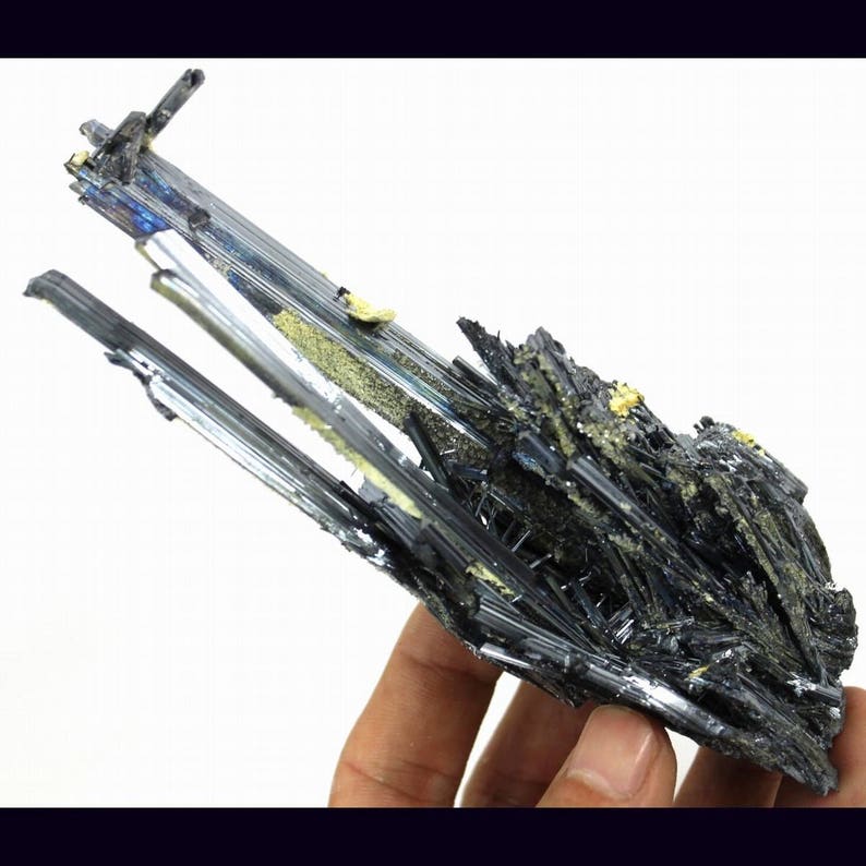 150mm POWERFUL IRIDESCENT Lustrous Stibnite cluster, Natural M 150mm POWERFUL IRIDESCENT Lustrous Stibnite cluster, Natural M