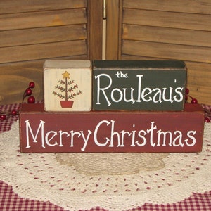 Personalized Primitive Christmas Wood Blocks: Hand Painted Family Name