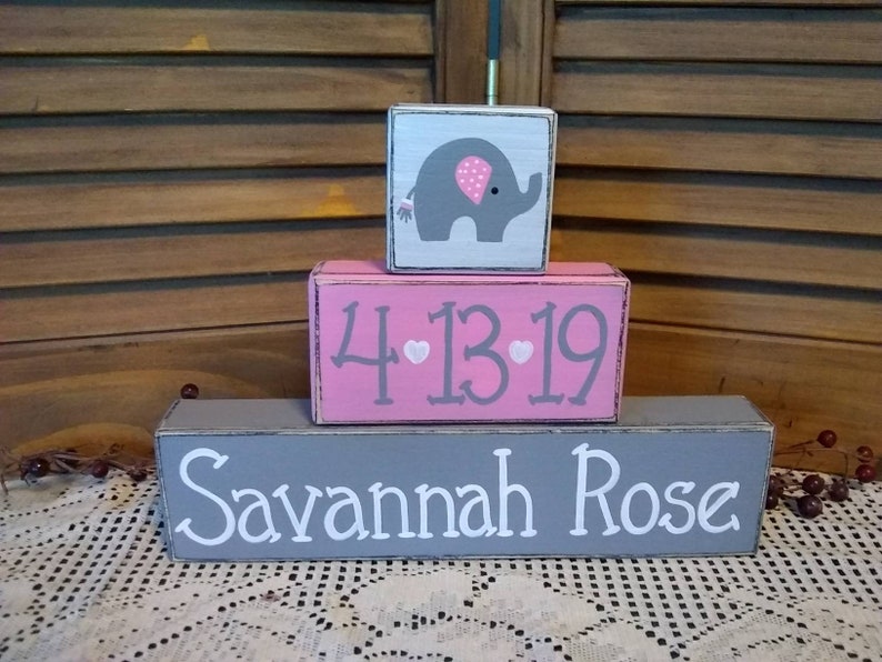Baby Girl Birth Announcement Wood Blocks Primitive Etsy