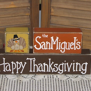 Personalized Thanksgiving wood blocks Primitive farmhouse country shelfsitter sign