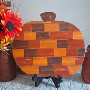 Primitive wooden pumpkin shelf sitter leaner autumn mantel decor fall pumpkin decoration