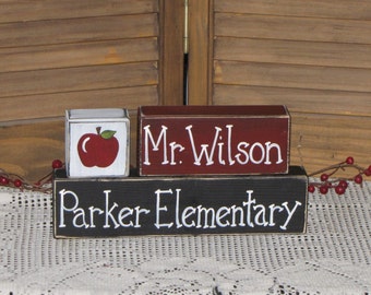 Teacher Personalized Primitive wooden block set shelf sitter country decor stacking blocks wood sign teacher appreciation end of school year