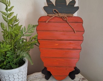 Primitive wood carrot Spring garden Easter hanging wall sign rustic shelf sitter