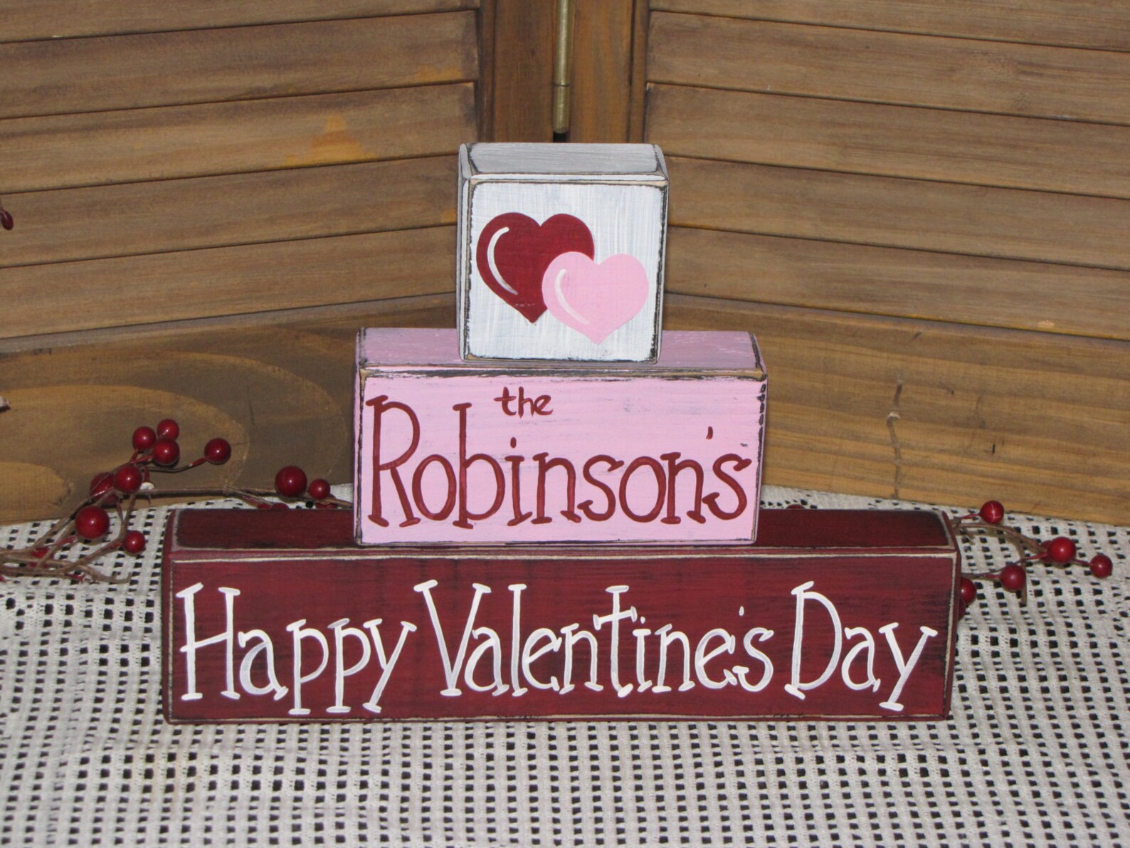 Valentine's Day Decor Personalized Wood Blocks Primitive Etsy