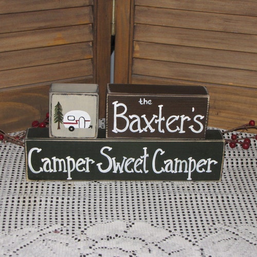 Primitive Personalized Wood Camper Blocks RV Shelf Sitters Etsy