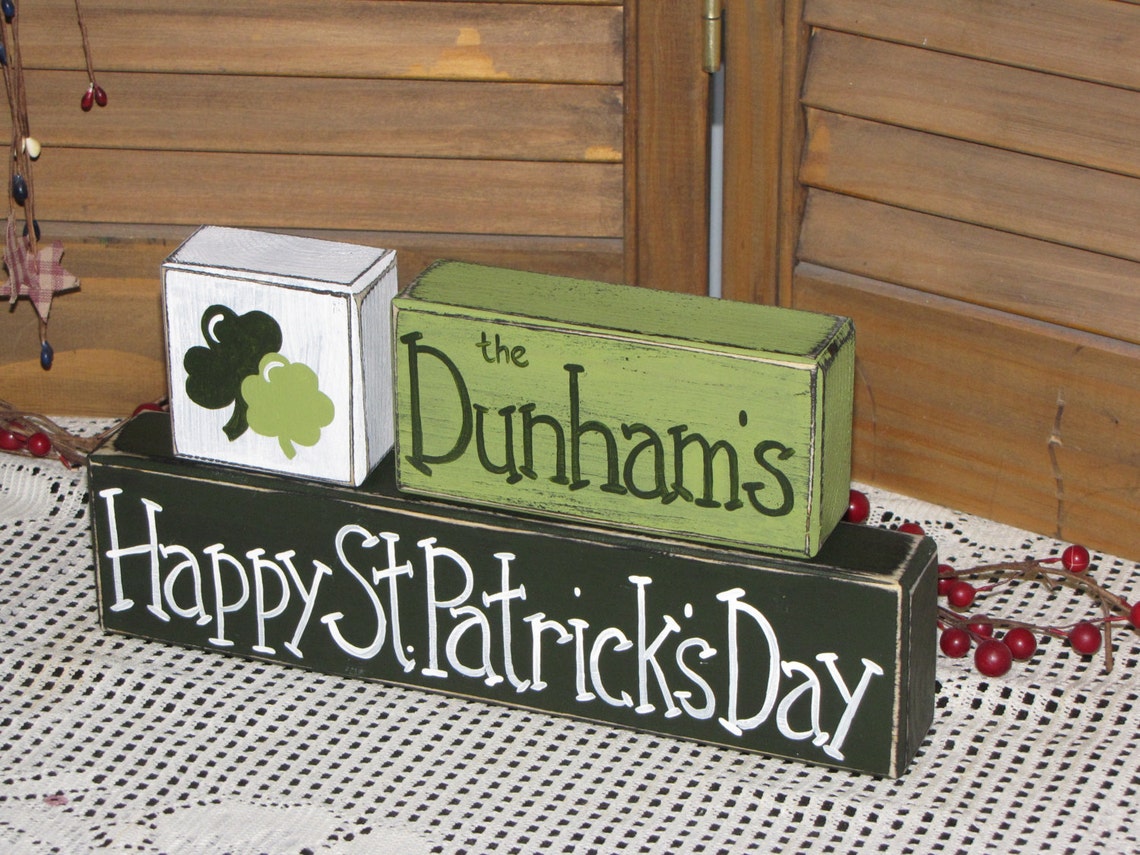 Happy St. Patrick's Day Wooden Block Set Primitive Shelf Etsy