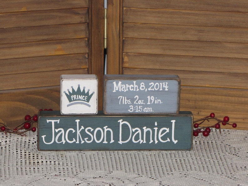 Baby Boy Birth Announcement Wood Blocks Primitive Personalized Etsy