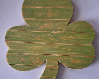 Primitive irish wood shamrock sign rustic st Patrick's shelf sitter