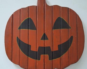 Handmade Rustic Wooden Jack-O-Lantern Pumpkin - Primitive Halloween Decor