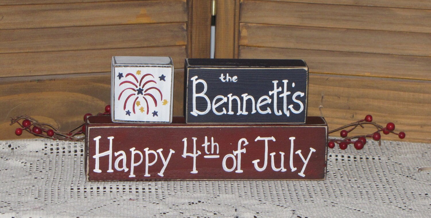 Primitive Personalized Wooden Block Set 4th of July Americana Etsy