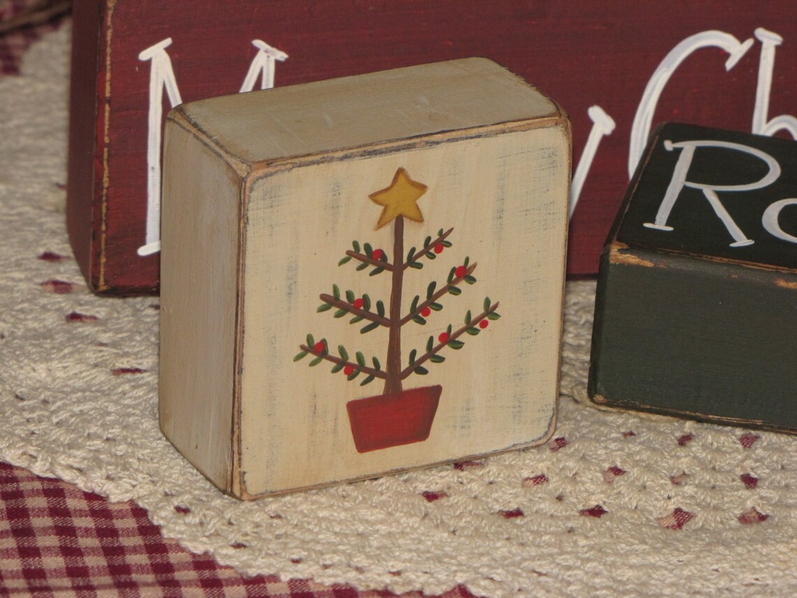 Personalized Primitive Christmas Wood Blocks Shelf Sitter Etsy