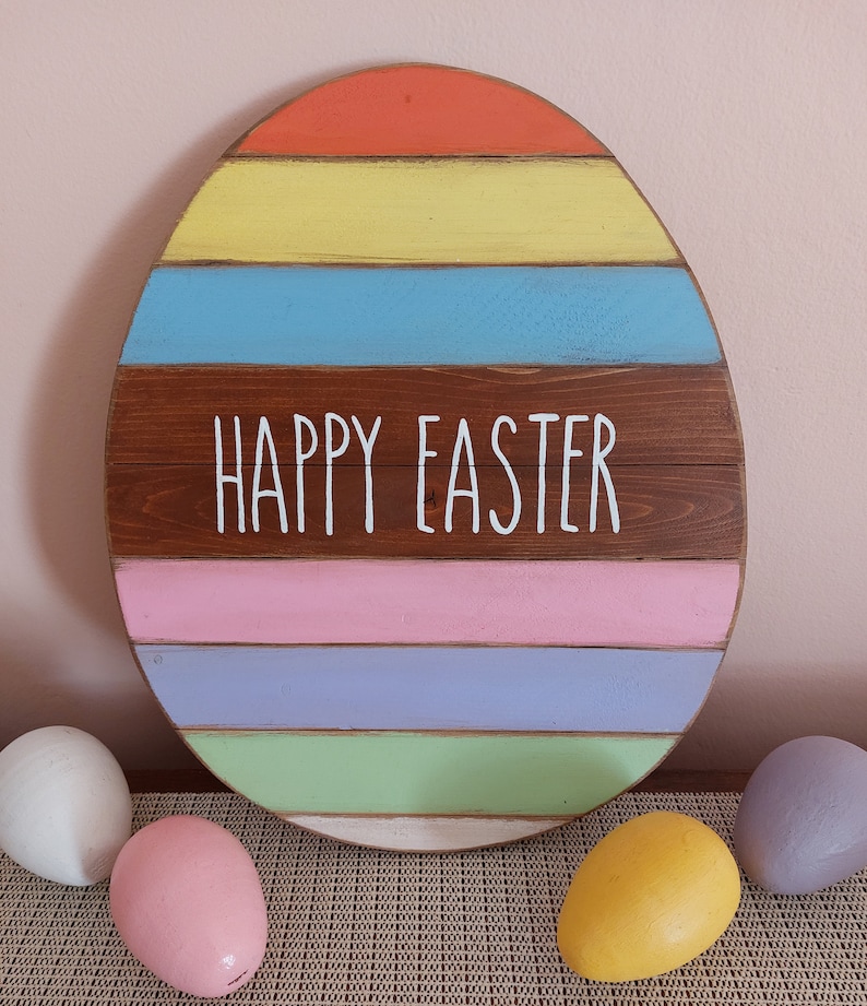 Primitive Wooden Easter Egg Sign Rustic Farmhouse Decor Rae Etsy