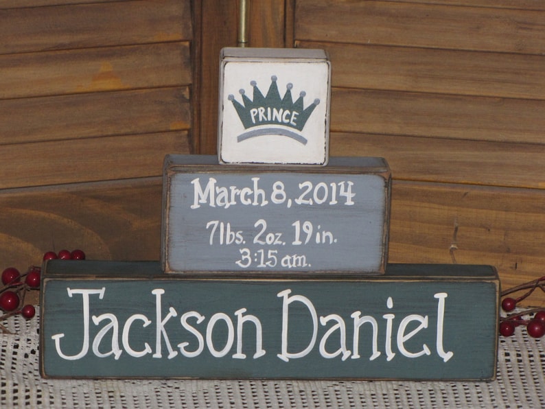 Baby Boy Birth Announcement Wood Blocks Primitive Personalized Etsy