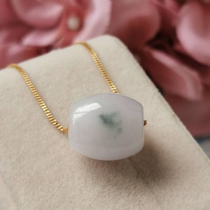 Bluish Floral Green Type A Grade A Natural Jadeite Jade Fei Cui Barrel Pendant