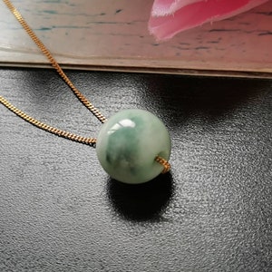 Bluish Floral Green Type A Grade A Natural Jadeite Jade Fei Cui Ball Barrel Pendant