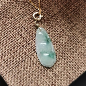 Icy Floral Green Type A Grade A Natural Jadeite Jade Fei Cui Pea Pod Pendant In 14K Gold Filled Spring Bail