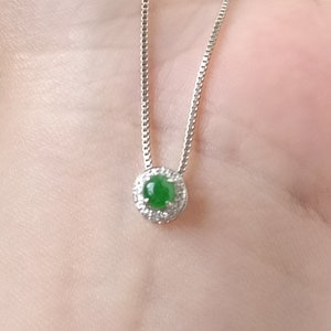Icy Imperial Green Type A Grade A Natural Jadeite Jade Fei Cui 18K White Gold And Diamonds Mini Round Pendant