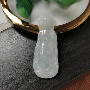 Icy White Type A Grade A Natural Jadeite Jade Fei Cui Guan Yin Pendant