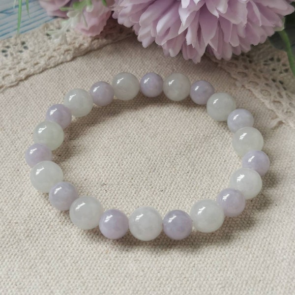 Icy White And Lilac Type A Grade A Natural Jadeite Jade Fei Cui Beaded Bracelet