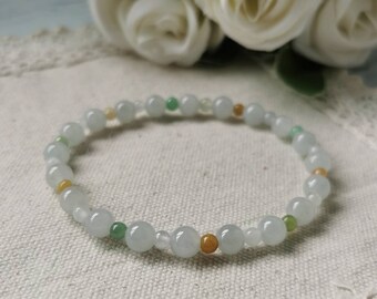 Icy Translucent Multi Colour Type A Grade A Natural Jadeite Jade Fei Cui Beaded Bracelet