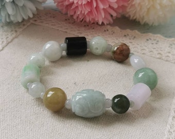 SOLD OUT Multi Colour Type A Grade A Natural Jadeite Jade Fei Cui Different Shape Beads Bracelet