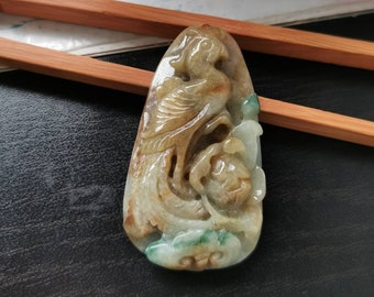 ユニークな三色タイプ A グレード A 天然翡翠 飛翠 鳳凰如意花彫刻