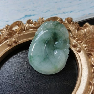 Translucent Bluish Floral Green Type A Grade A Natural Jadeite Jade Fei Cui Ruyi Pendant