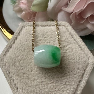 Vivid Green Type A Grade A Natural Jadeite Jade Fei Cui Barrel Pendant