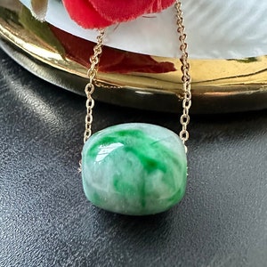 Imperial Floral Green Type A Grade A Natural Jadeite Jade Fei Cui Barrel Pendant