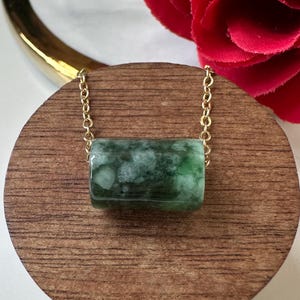 Dark Bluish Floral Green Type A Grade A Natural Jadeite Jade Fei Cui Barrel Pendant