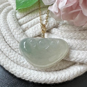 Icy Translucent Light Faint Green Type A Grade A Natural Jadeite Jade Fei Cui Ruyi 14K Gold Filled Pendant
