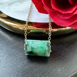 Apple Green Vein Type A Grade A Natural Jadeite Jade Fei Cui Barrel Pendant