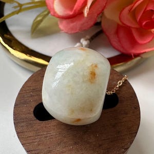Orange Floral Type A Grade A Natural Jadeite Jade Fei Cui Barrel Pendant