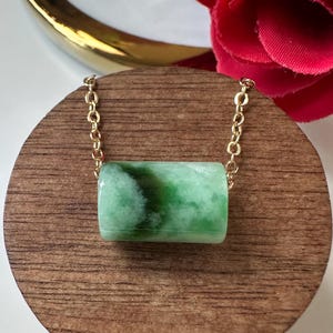 Dark Bluish Floral Green Type A Grade A Natural Jadeite Jade Fei Cui Barrel Pendant