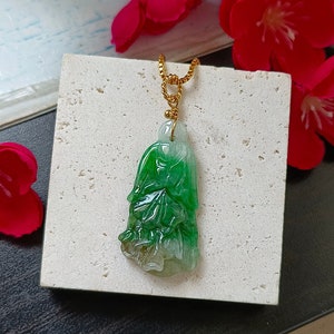 Icy Imperial Green Type A Grade A Natural Jadeite Jade Fei Cui Cabbage Bai Cai 14K Gold Filled Pendant