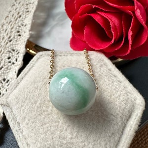 Floral Green Type A Grade A Natural Jadeite Jade Fei Cui Ball Barrel Pendant