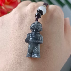 Black Type A Grade A Natural Jadeite Jade Fei Cui Ultraman Pendant