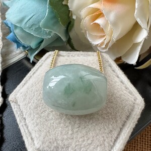 Bluish Floral Green Type A Grade A Natural Jadeite Jade Fei Cui Barrel Pendant