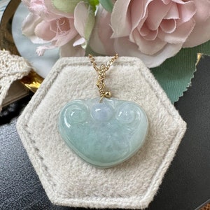 Icy Light Green Type A Grade A Natural Jadeite Jade Fei Cui Ruyi 14K Gold Filled Pendant