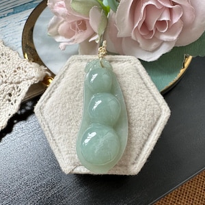 Icy Pastel Green Type A Grade a Natural Jadeite Jade Fei Cui Pea Pod 14K Gold Filled Pendant