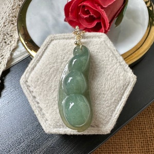Icy Bluish Green Type A Grade A Natural Jadeite Jade Fei Cui Pea Pod 14K Gold Filled Pendant