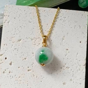 Imperial Green Patches Type A Grade A Natural Jadeite Jade Fei Cui Sphere Round Ball Pendant In 18K Gold Setting