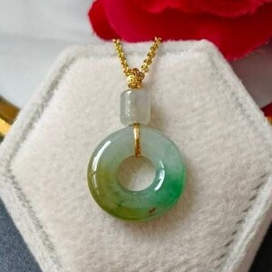 15.1MM Icy Multi Colours Type A Grade A Natural Jadeite Jade Fei Cui Donut Pendant In 18K Gold Setting