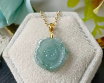 Icy Bluish Floral Green Type A Grade A Natural Jadeite Jade Fei Cui Flower Pendant In 18K Gold Bail
