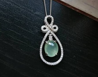 Sold Out Icy Light Green Type A Grade A Natural Jadeite Jade Fei Cui 925 Sterling Silver White Gold Plated Zirconia Center Movable Pendant