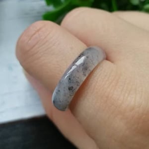 US Size 9 (19MM Inner Diameter) Beautiful Icy Translucent Ink Type A Grade A Natural Jadeite Jade Fei Cui Abacus Band Ring