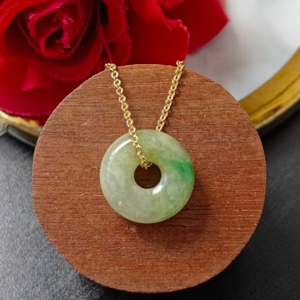 15.1MM Pomme Vert Veine Type A Grade A Naturel Jadéite Jade Fei Cui Donut Pendentif