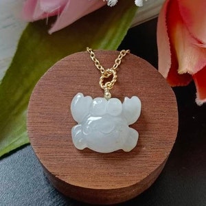 Icy Off White Type A Natural Jadeite Jade Fei Cui Cute Crab Pendant In 14K Gold Filled Bail Setting