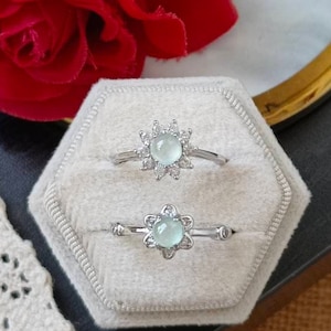 Icy Translucent Type A Grade A Natural Jadeite Jade Fei Cui 925 Silver White Gold Plated With Zirconia Ring